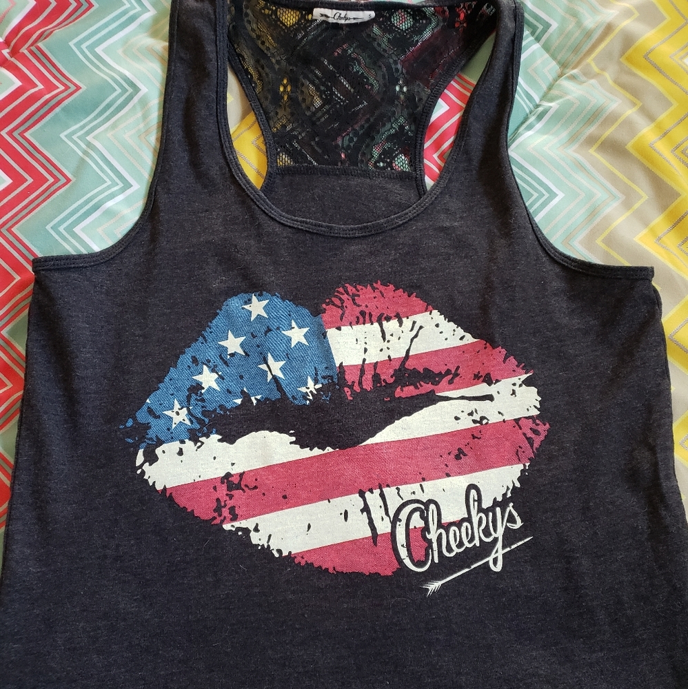 Cheekys Patriotic Lips tank top